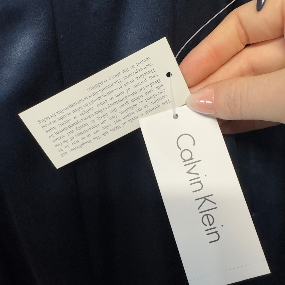 Calvin Klein Navy Inkwell 100% Silk Pleated Hem Midi Skirt Womens Size 10 NWT - Picture 3 of 9